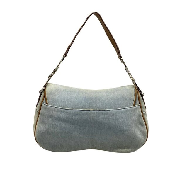 Auth DIOR/ChristianDior Double Saddle Bag Light Blue Beige Denim Leather Handbag - Picture 2 of 16